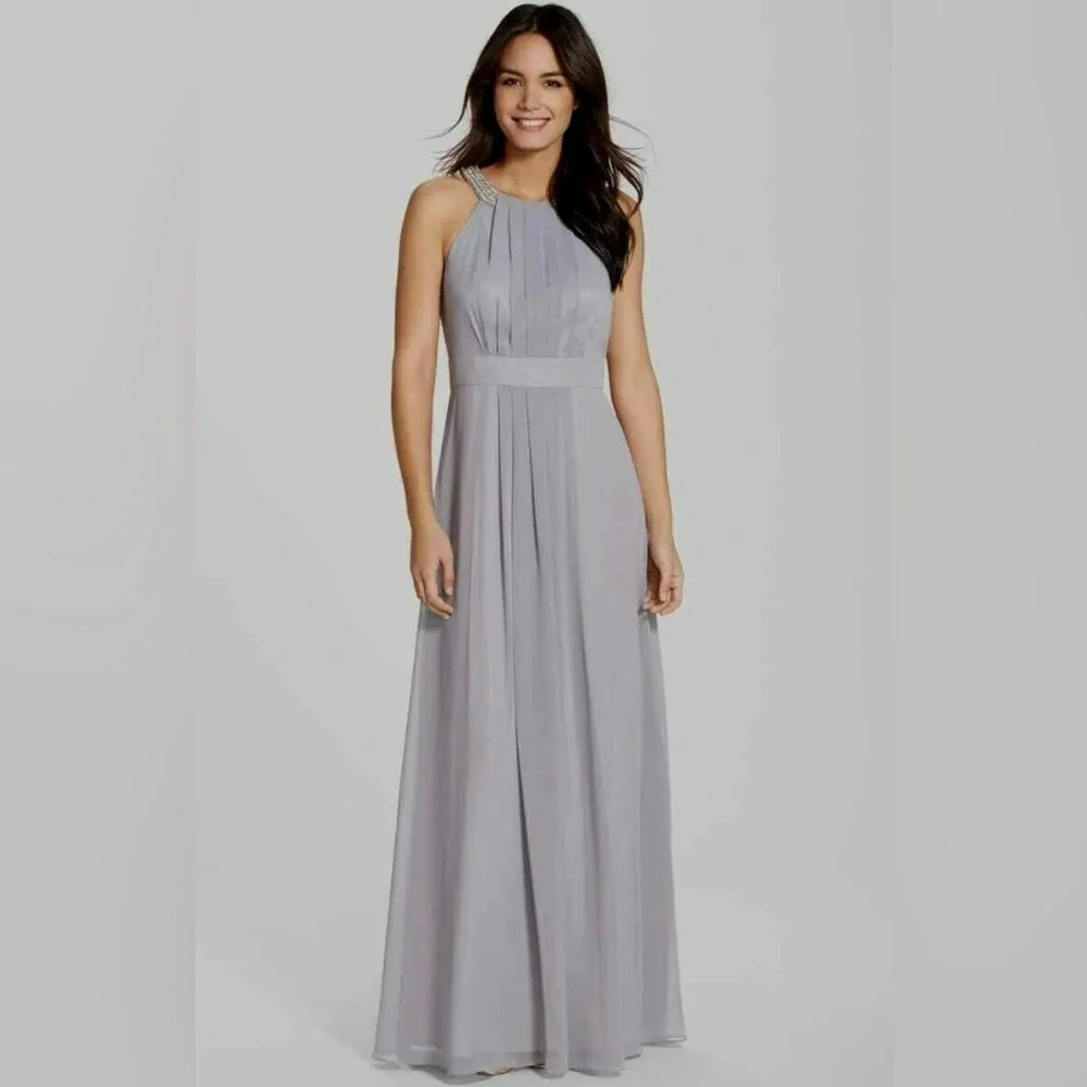 Eliza J Gray Wedding Bridesmaid Embellished Evening Chiffon Maxi Dress size 14‎